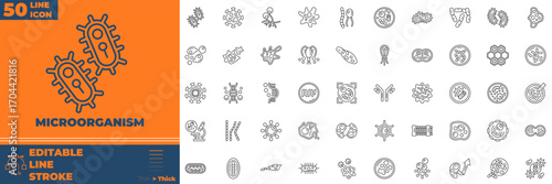 Microorganism Line Icon Collection – DNA, Infection, Vaccine, and Research