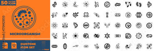Microoragnism Duotone Icons – Microbe, Fungi, Protozoa, and Cell Pack