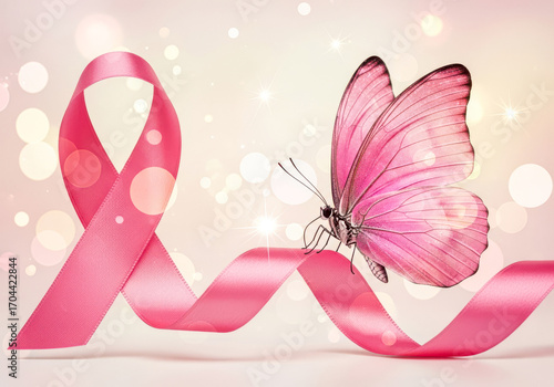 Pink ribbon and butterfly for breast cancer awareness campaign
