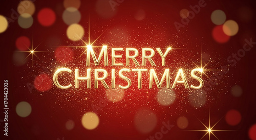 Wallpaper Mural Radiant golden "Merry Christmas" message sparkles with festive bokeh and starlight on a rich red background, perfect for holiday greetings. Torontodigital.ca