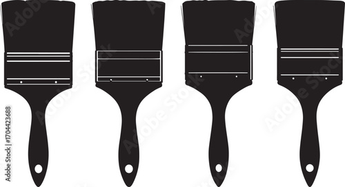 Four black paint brushes arranged in a row silhouette