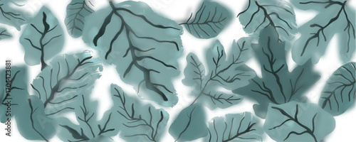 Autumn Blue Leaves Gouache Pattern