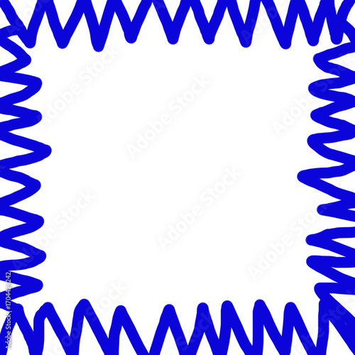 A blue zig zag border frames a white space, creating a dynamic and eyecatching design