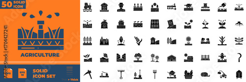 Agriculture Solid Icons – Farming, Sustainability, and Crop Innovation