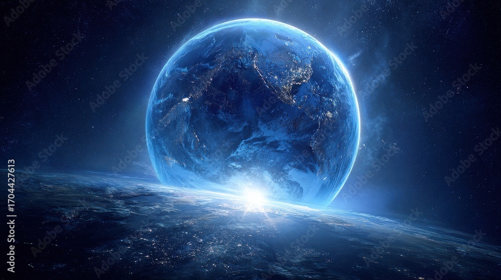 Fototapeta premium a stunning blue planet illuminated against a bright backdrop showcasing cosmic beauty and mystery