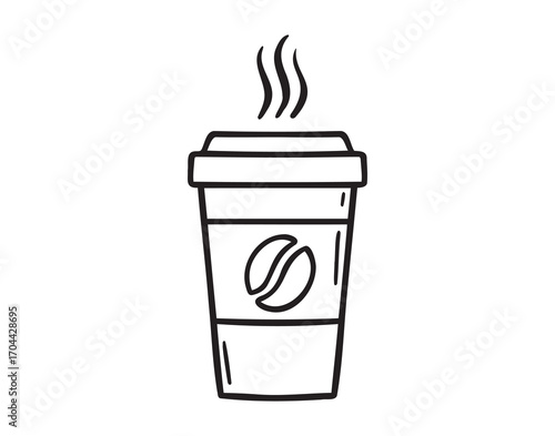 Hot paper coffee cup doodle hand drawn icon. Outline line drawing clipart symbol