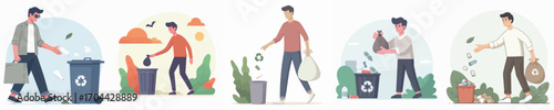 vector of a young man throwing away trash
