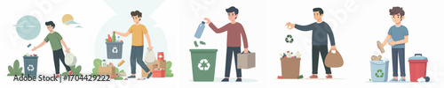 vector of a young man throwing away trash