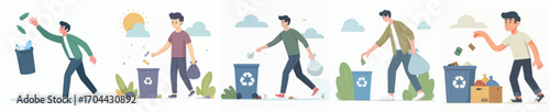 vector of a young man throwing away trash