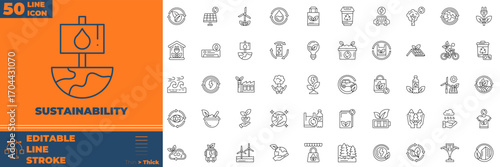 Sustainability Line Icon Set – Climate, Recycling, and Planet Protection