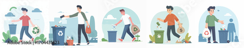 vector of a young man throwing away trash