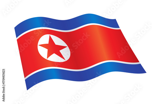 accurate correct north korean flag of korea flying waving flowing vector isolated on transparent background