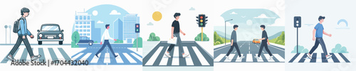 vector of a young man crossing the road