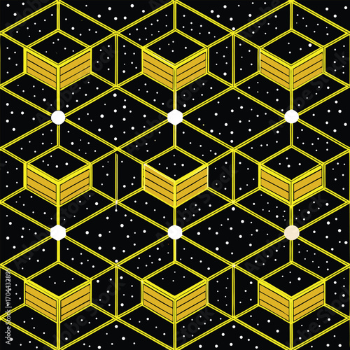 Geometric pattern of interconnected cubes and stars