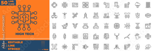 High Tech Outline Icons – AI, Robotics, and Digital Innovation