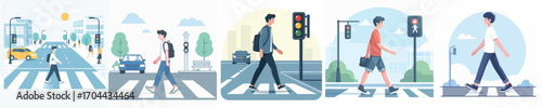 vector of a young man crossing the road