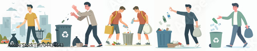 vector of a young man throwing away trash