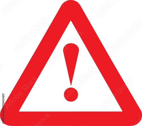 Universal red warning triangle symbol with exclamation mark alerts viewers to danger or caution