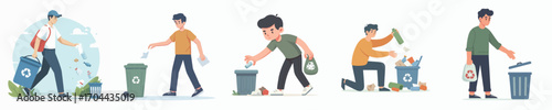 vector of a young man throwing away trash