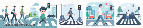 vector of a young man crossing the road