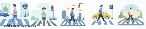 vector of a young man crossing the road