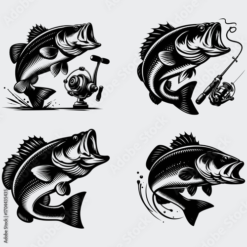 Bass Fishing SVG Bundle, Bass Fish SVG, Fishing SVG, Fisherman SVG, Silhouette Vector, Fish SVG