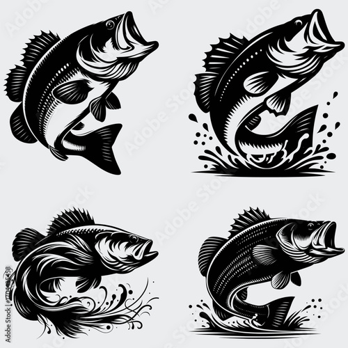 Bass Fishing SVG Bundle, Bass Fish SVG, Fishing SVG, Fisherman SVG, Silhouette Vector, Fish SVG