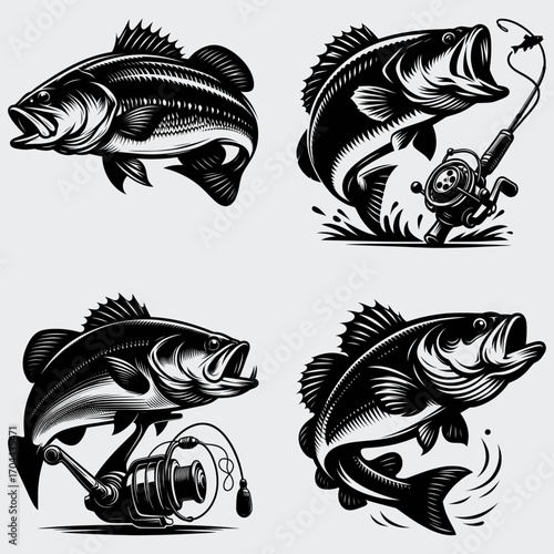 Bass Fishing SVG Bundle, Bass Fish SVG, Fishing SVG, Fisherman SVG, Silhouette Vector, Fish SVG