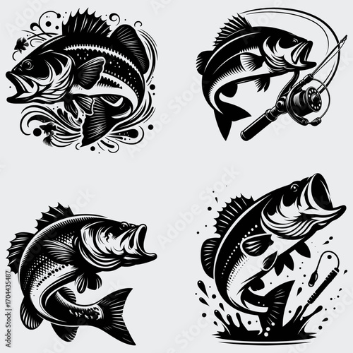 Bass Fishing SVG Bundle, Bass Fish SVG, Fishing SVG, Fisherman SVG, Silhouette Vector, Fish SVG
