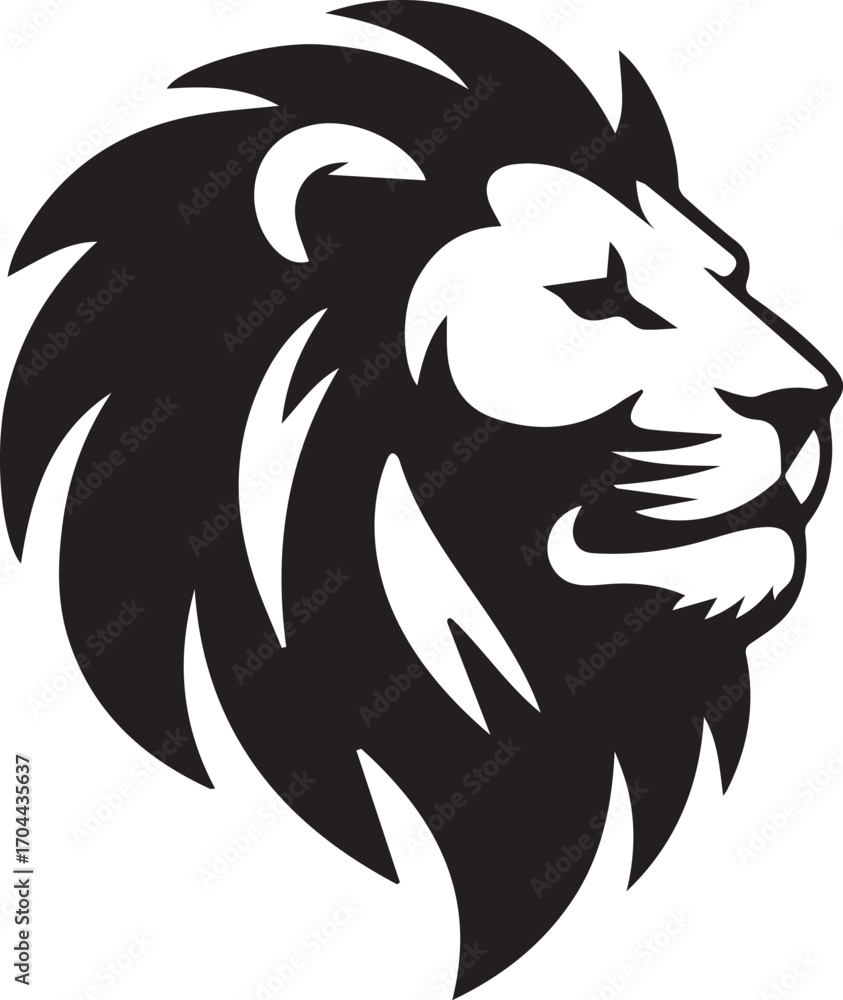 Obraz premium Majestic Lion Head Silhouette Powerful Feline Symbolism Bold and Striking Design