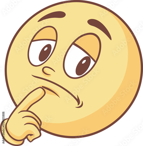 Expressive yellow emoji pondering deeply with finger on chin icon