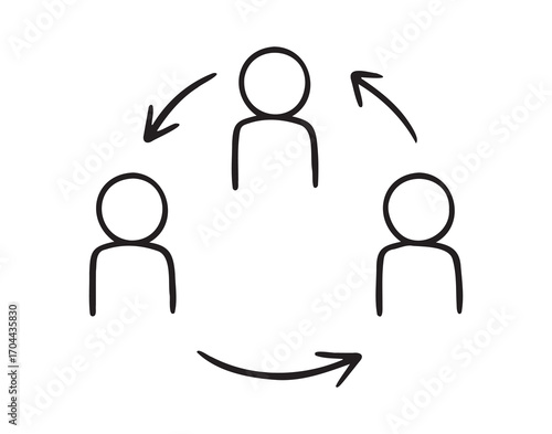 team work related vector cooperation, collaboration or team meeting concept icon doodle hand drawn. 