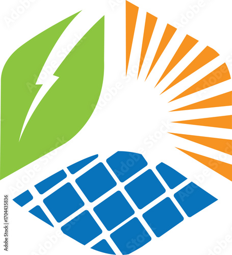 Eco-friendly solar energy and green leaf sustainable logo, EPS 10 vector