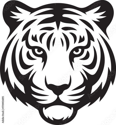 Striking Black and White Tiger Head Graphic with Bold Stripes