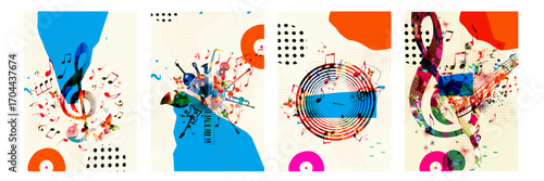Music background with colorful music notes vector illustration design. Artistic music festival poster, live concert events, party flyer, music notes signs and symbols