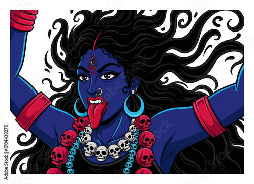 Fierce Hindu Goddess Kali with a Necklace of Skulls