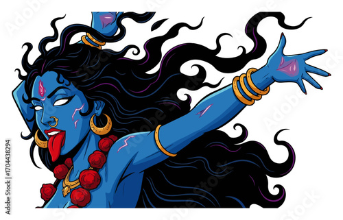 Fierce Hindu Goddess Kali in a Dynamic Action Pose
