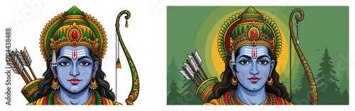 Hindu God Lord Rama with Bow and Arrow Vector Illustrations