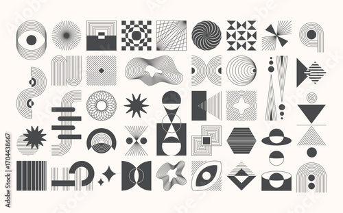 Abstract aesthetic futuristic mid century elements isolated set in contemporary line art style