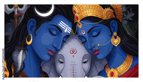 Divine Hindu Family of Shiva Parvati and Ganesha