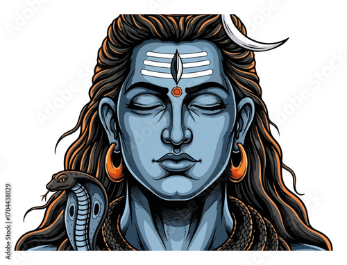 Meditating Lord Shiva with a Cobra and Crescent Moon