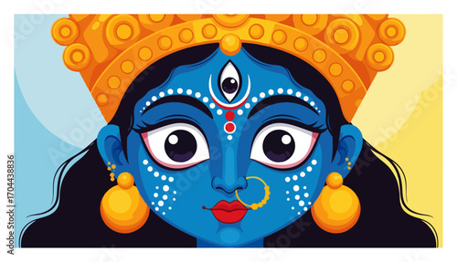 Cute Cartoon Vector Illustration of Goddess Kali Face