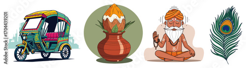 Set of Indian Culture and Spirituality Icons
