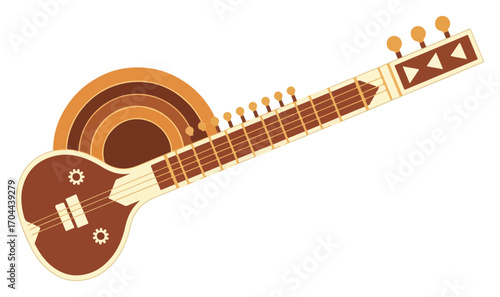 Traditional Indian Sitar Musical Instrument Vector