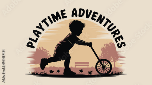Boy enjoys playtime adventures riding scooter through park, evoking childhood memories and simple joys