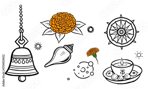 A Collection of Hindu Puja Ritual Symbols