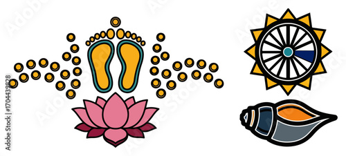 Set of Auspicious Hindu Symbols for Puja and Festivals