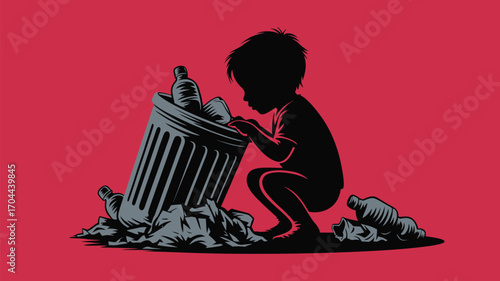 Poverty forces child to search for food in trash, raising awareness about global hunger and inequality