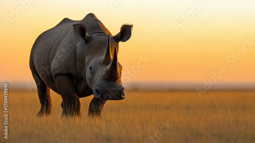 a rhino in the evening savannah. generative ai