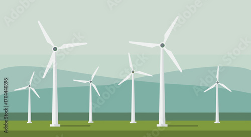 Wind Turbine Field Generating Clean Renewable Energy in a Green Landscape